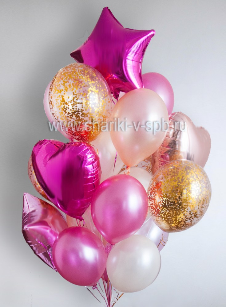 набор шаров в персиково-розовой гамме с конфетти